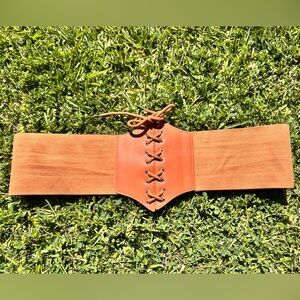 Brown Leather Corset Belt with Lace-Up Design